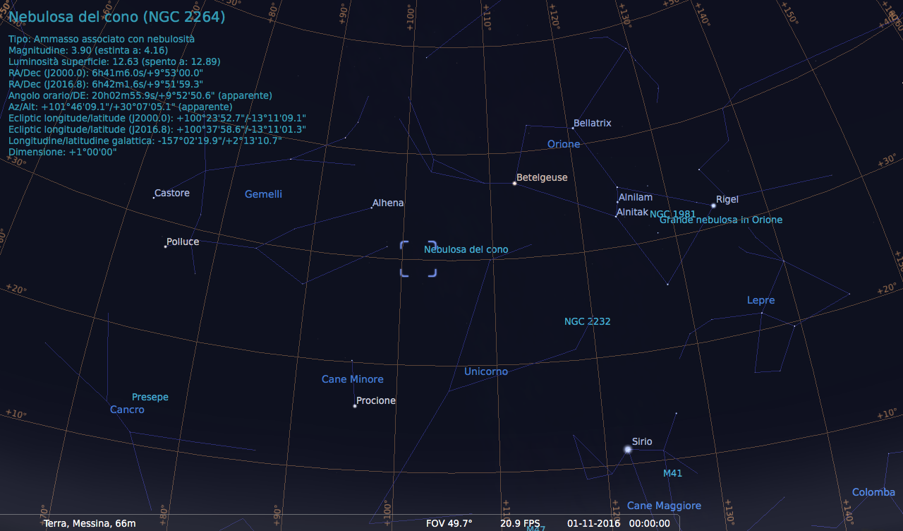 il cielo dell'EST alla mezzanotte dell'1-11-2016