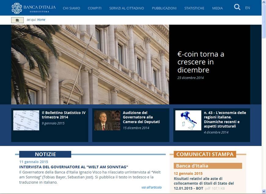 home page www.bancaditalia.it del 12 genn 2015
